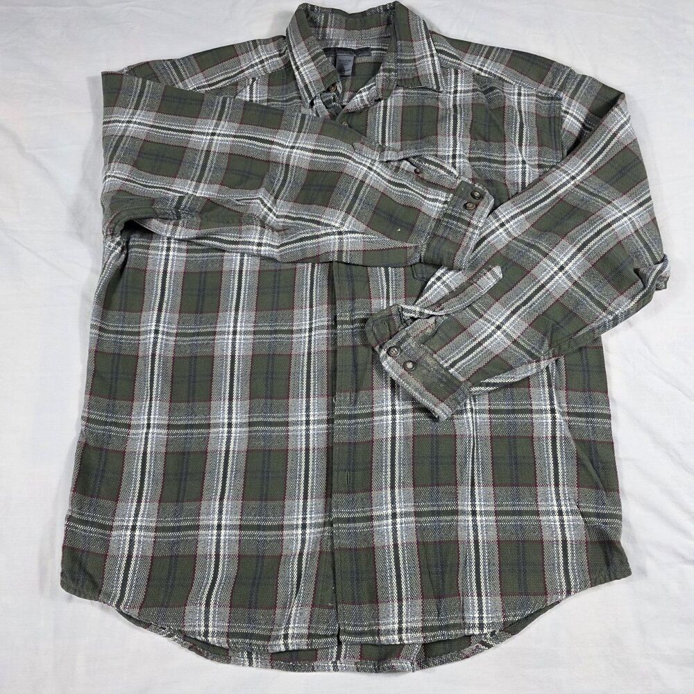 Vintage Le Collezioni Structure Men’s SZ L Cotton Button Down Shirt Green Plaid